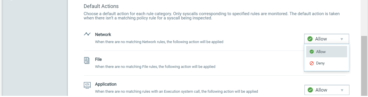 Default Actions by Rule Type