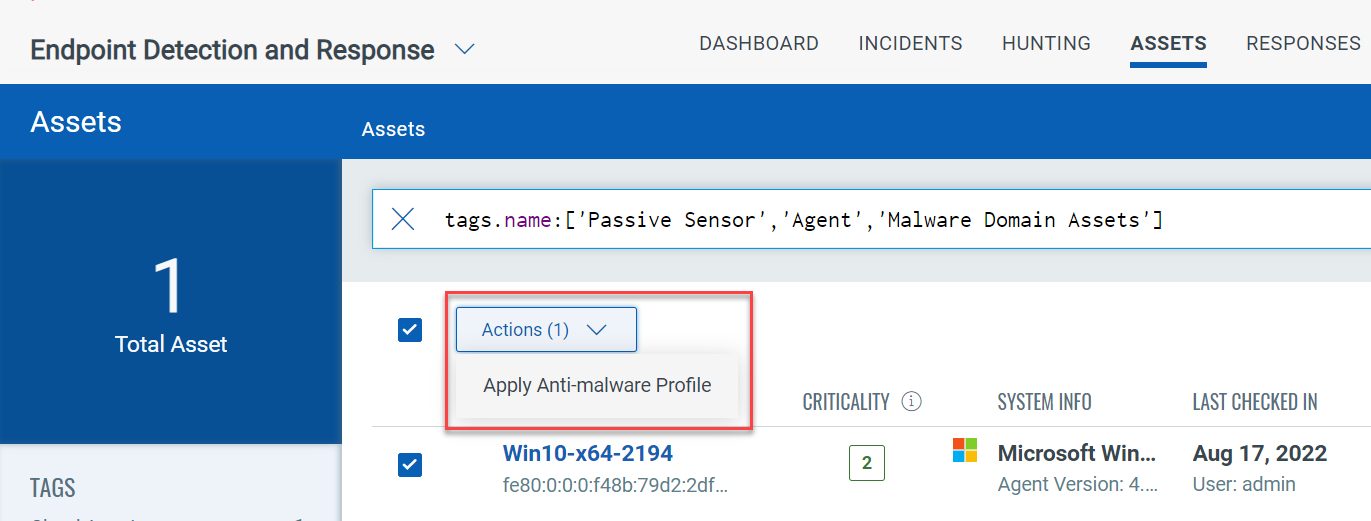 Apply Anti-malware profile option in Quick menu