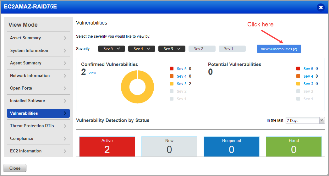 Vulnerabilities for the asset.