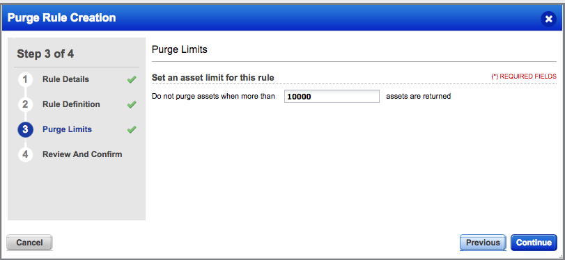 Purge Rule: Asset limit.