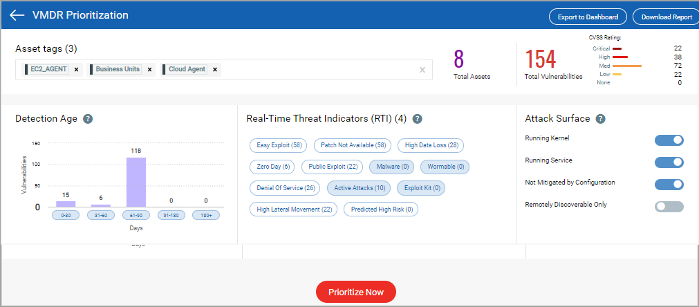 The filters for Threat Prioritization Report