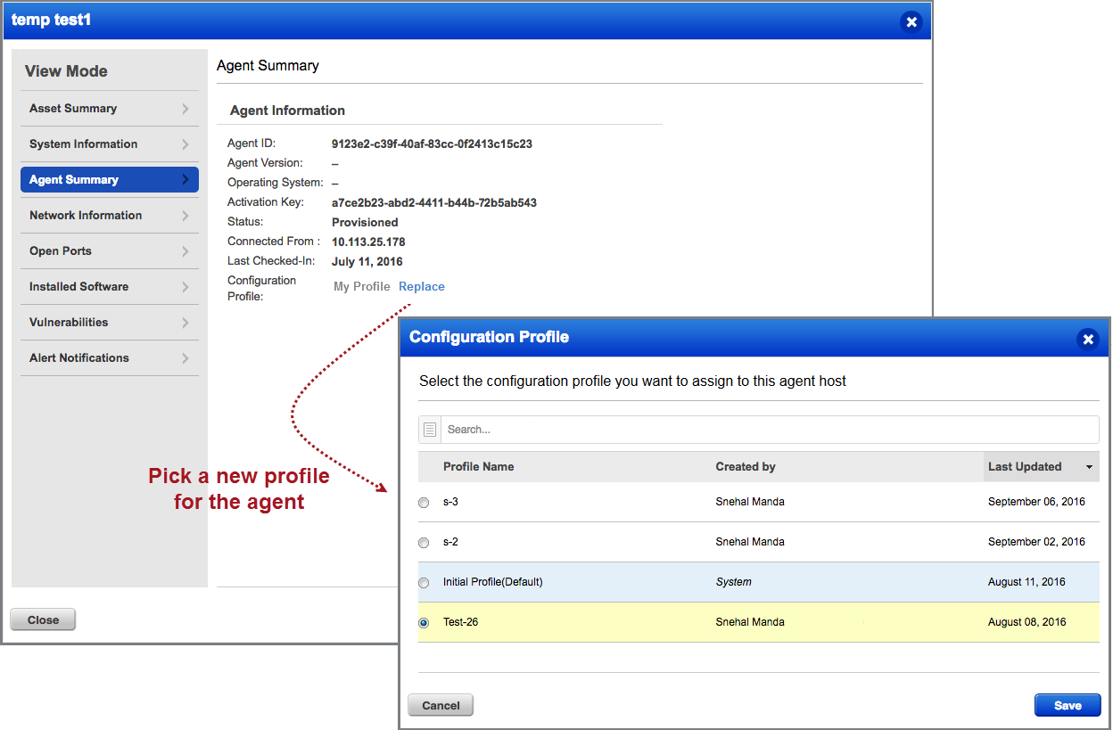 Replace configuration profile from within Asset Details.