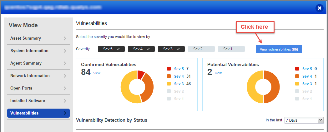 View Vulnerabilities option in Vulnerabilities panel of Asset Details.