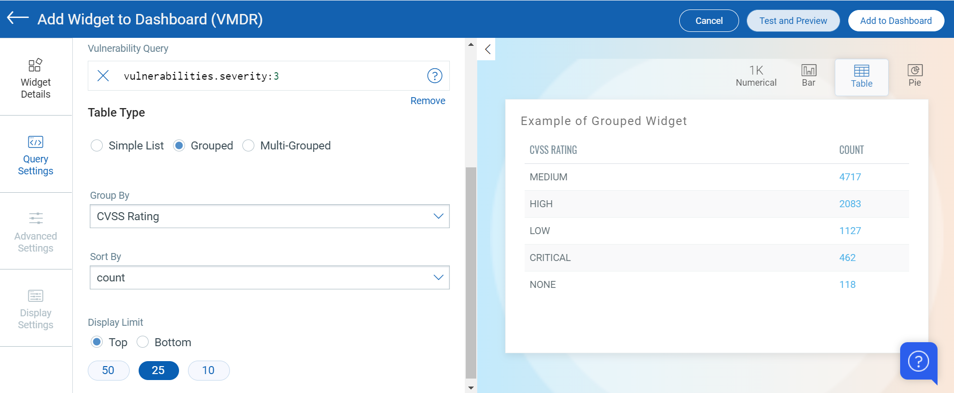 Example of grouped table widget