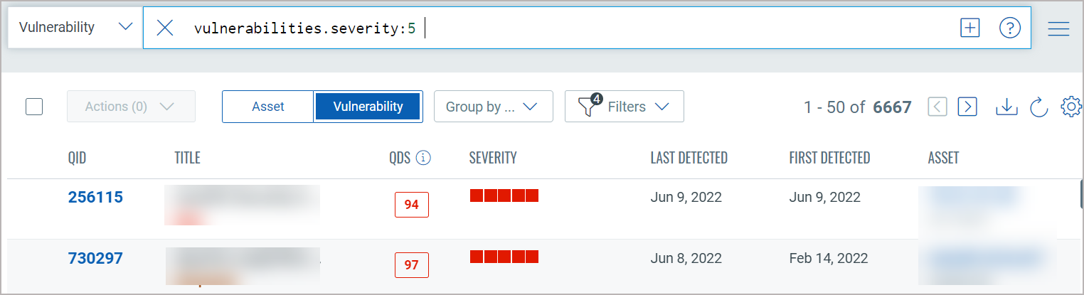 Use of tokens to search vulnerabilities by their severity.