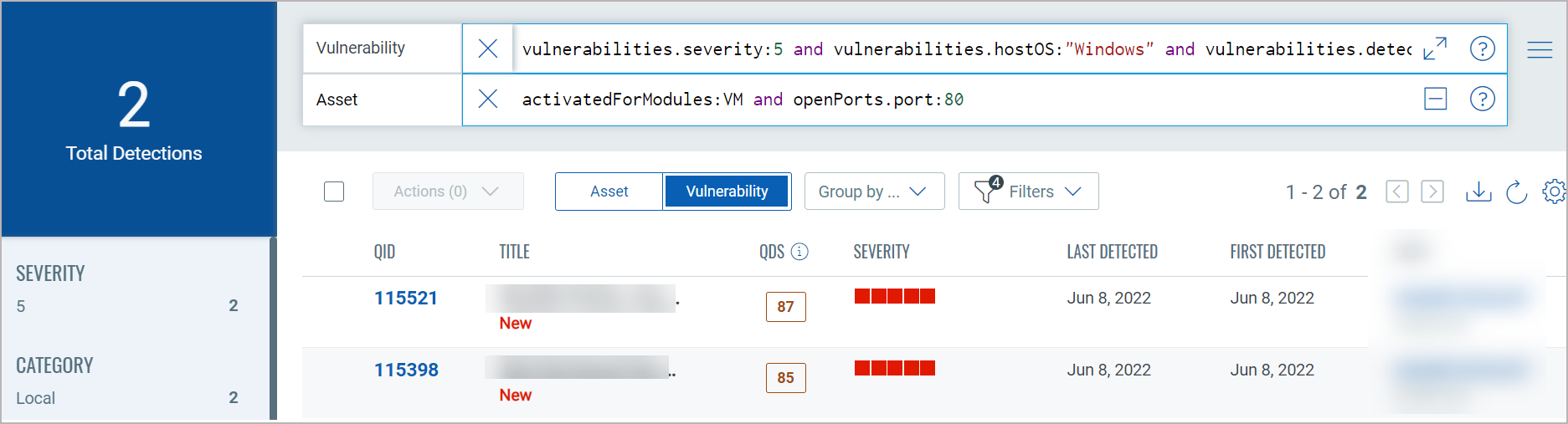 Formation of multiple queries for assets and vulnerabilities.