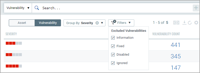 Additional filter option to further narrow down search of 
vulnerabilities.
