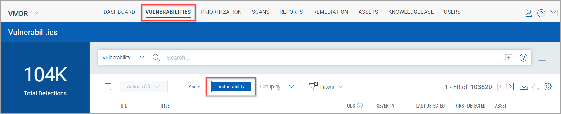 Choose Vulnerability to view the vulnerabilities detected on your assets.