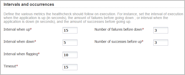 Interval and Occurrences settings for performing health checks.