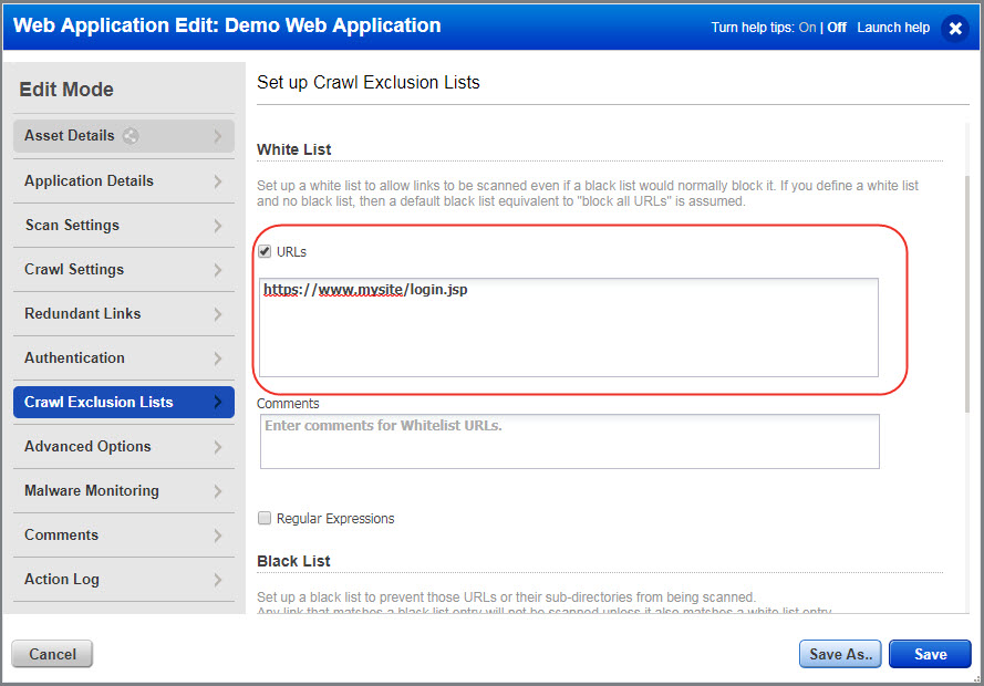 Define white lists in crawl exclusion lists for your web application settings.