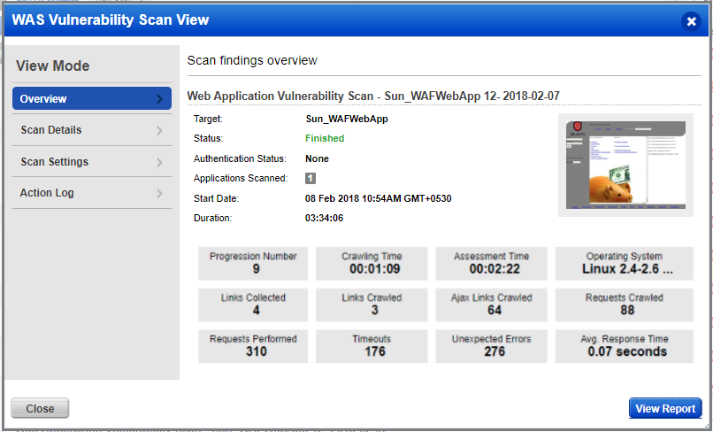 Scan statistics in Scan View window.