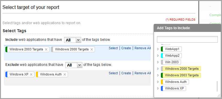 Adding tags to define target for your scheduled report.
