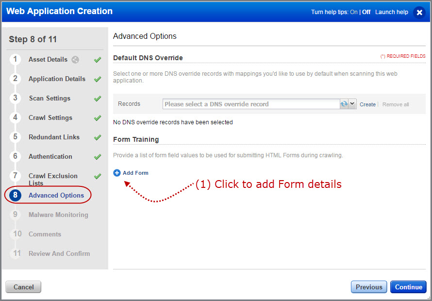 Add Form option in Advanced options of Web application edit settings.