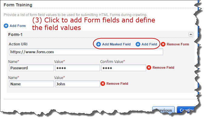 Different options to add different fields and values to be included in the Form.