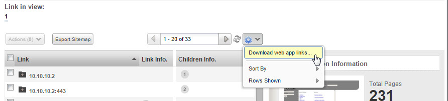 Download web app links menu option under Settings button.