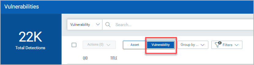 ハイライト表示された「Vulnerabilities」タブの脆弱性リスト。