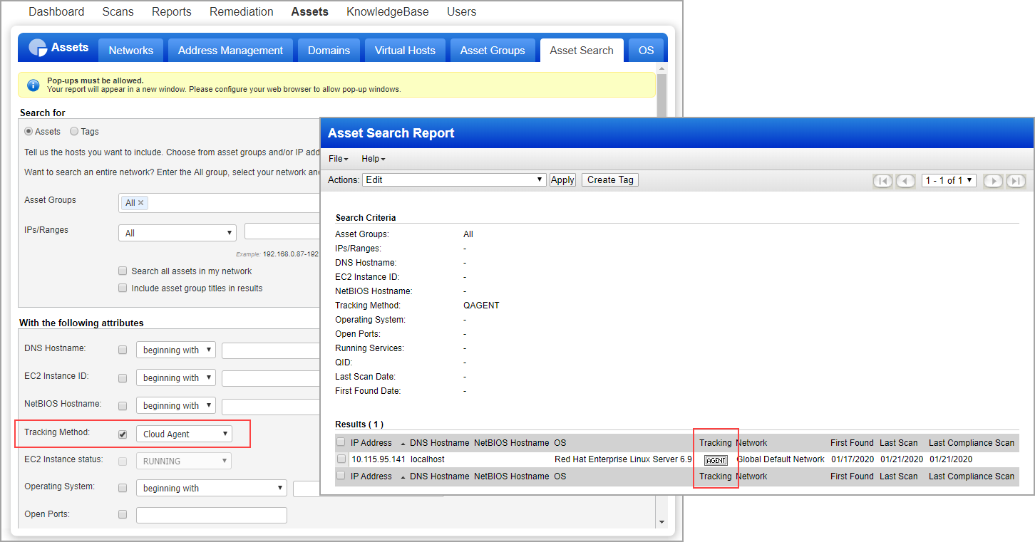 Asset Search Report based on tracking method
