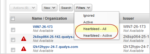 Heartbleed filters on Certificates list
