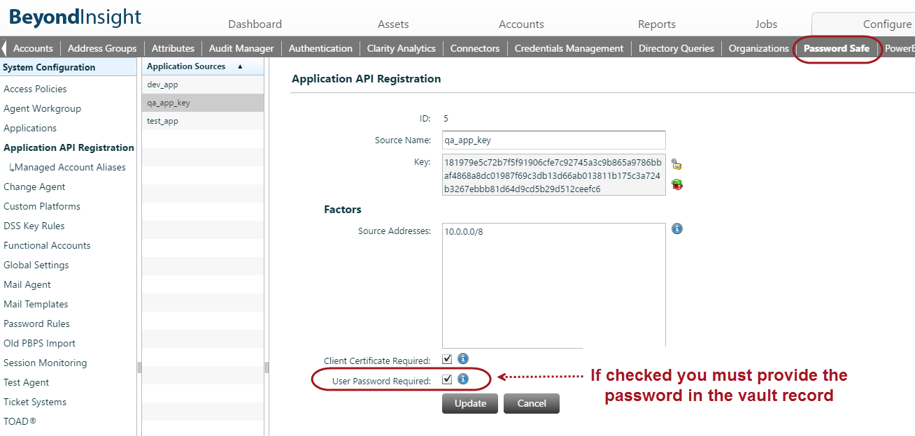 BeyondInsight UI User Password Required Checkbox