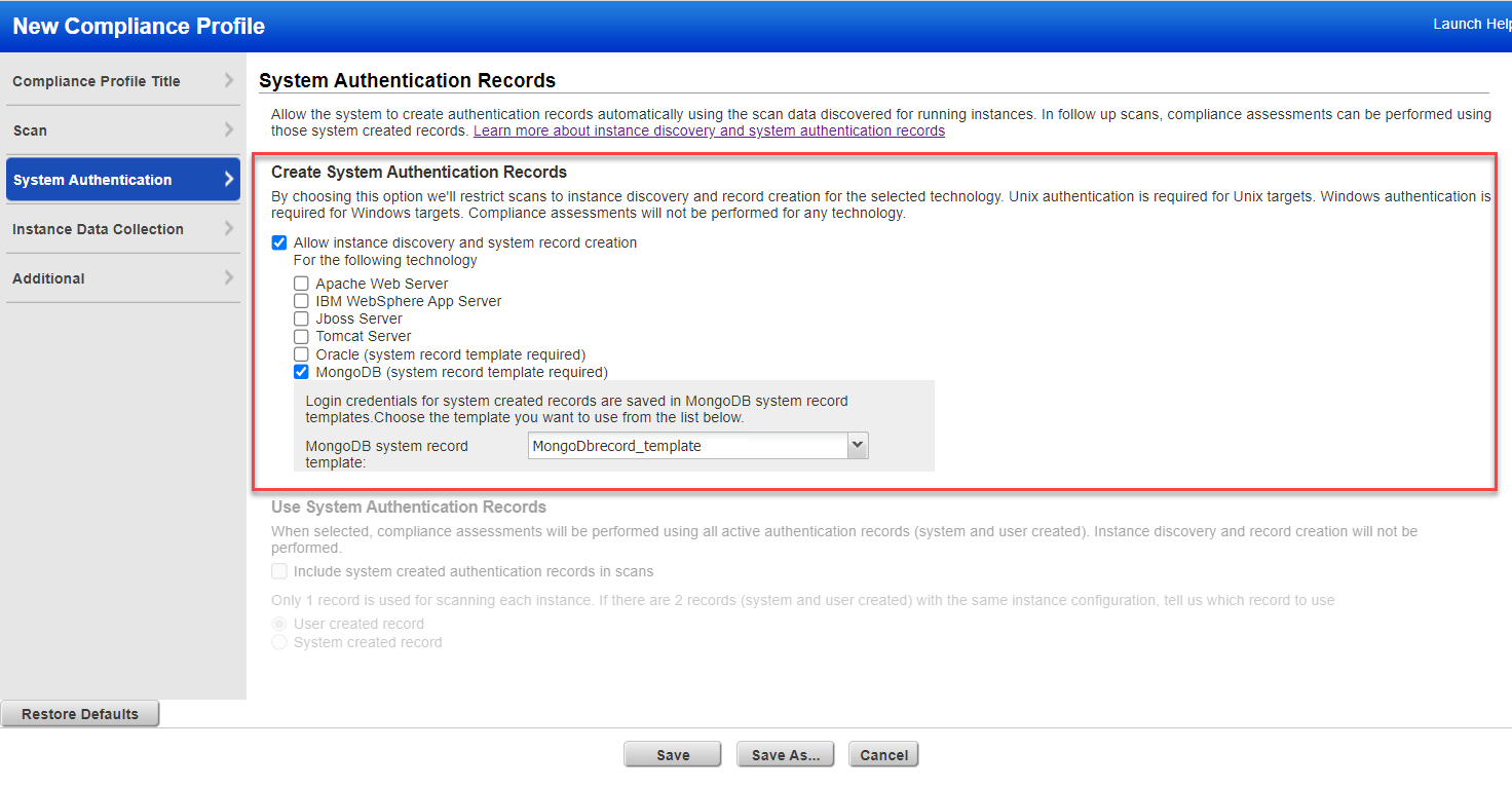 Create System Authentication Records