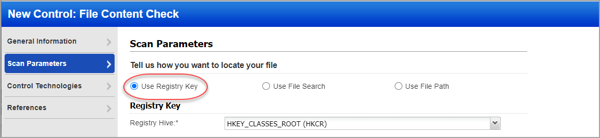 Use Registry Key option