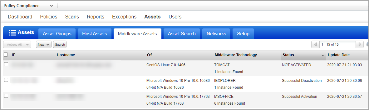 Middleware Assets list