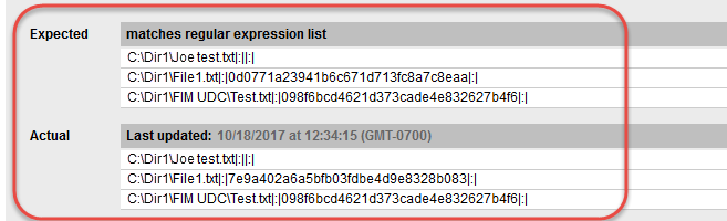 Sample report with Directory Integrity Check - Expected and Actual values do not match (Fail)