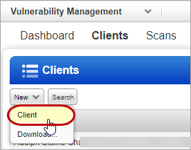 New Client menu option on Clients tab