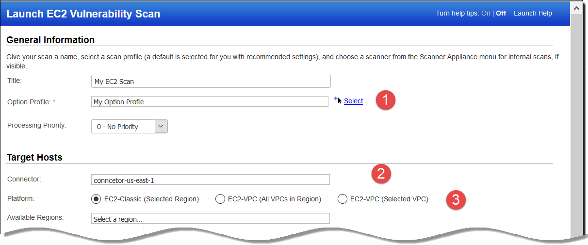 EC2 scan settings - Option Profile and Platform