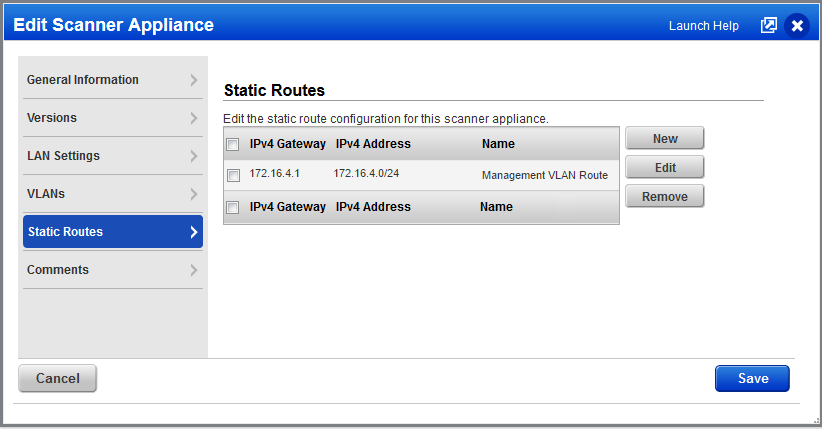 static routes configured on the appliance