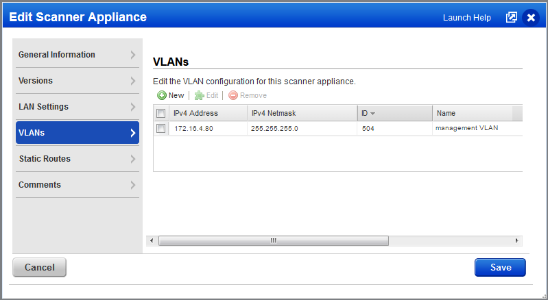VLANs configured on the appliance