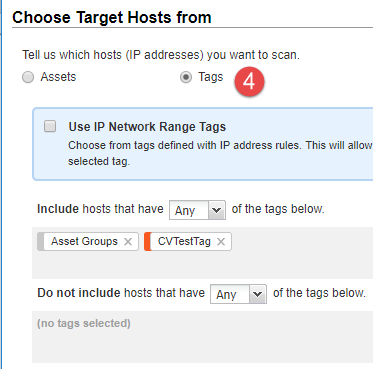 CertView Scan Settings: Click Tags under Target Hosts