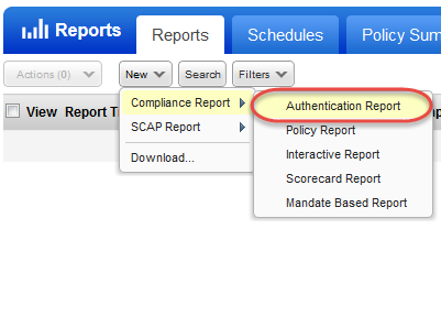 PC のレポート実行時の「New Authentication Report」オプション